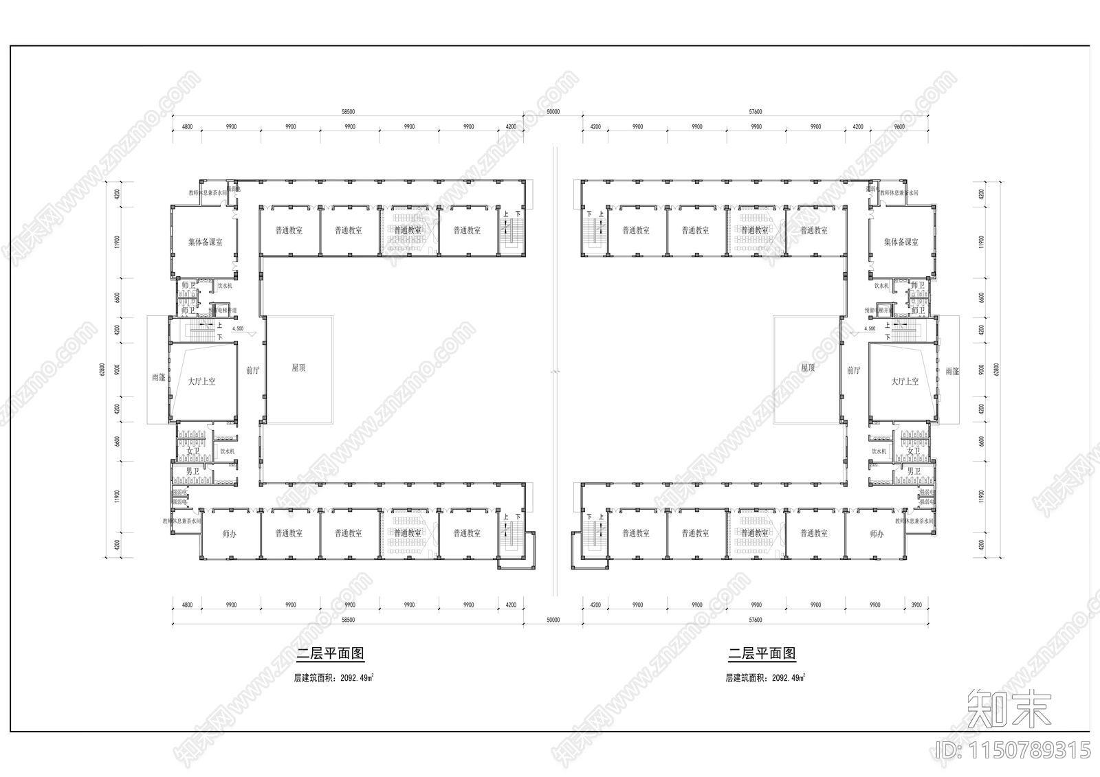 某学校教学楼平立剖cad施工图下载【ID:1150789315】
