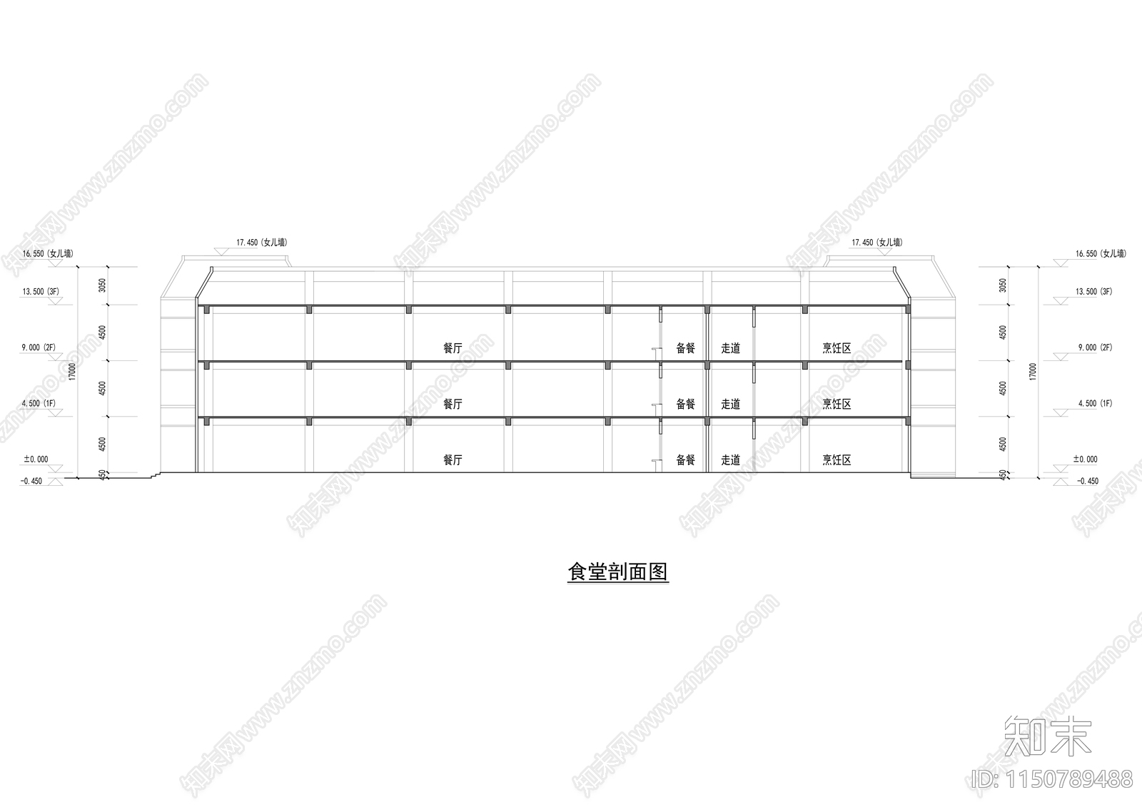 某学校食堂平立剖cad施工图下载【ID:1150789488】