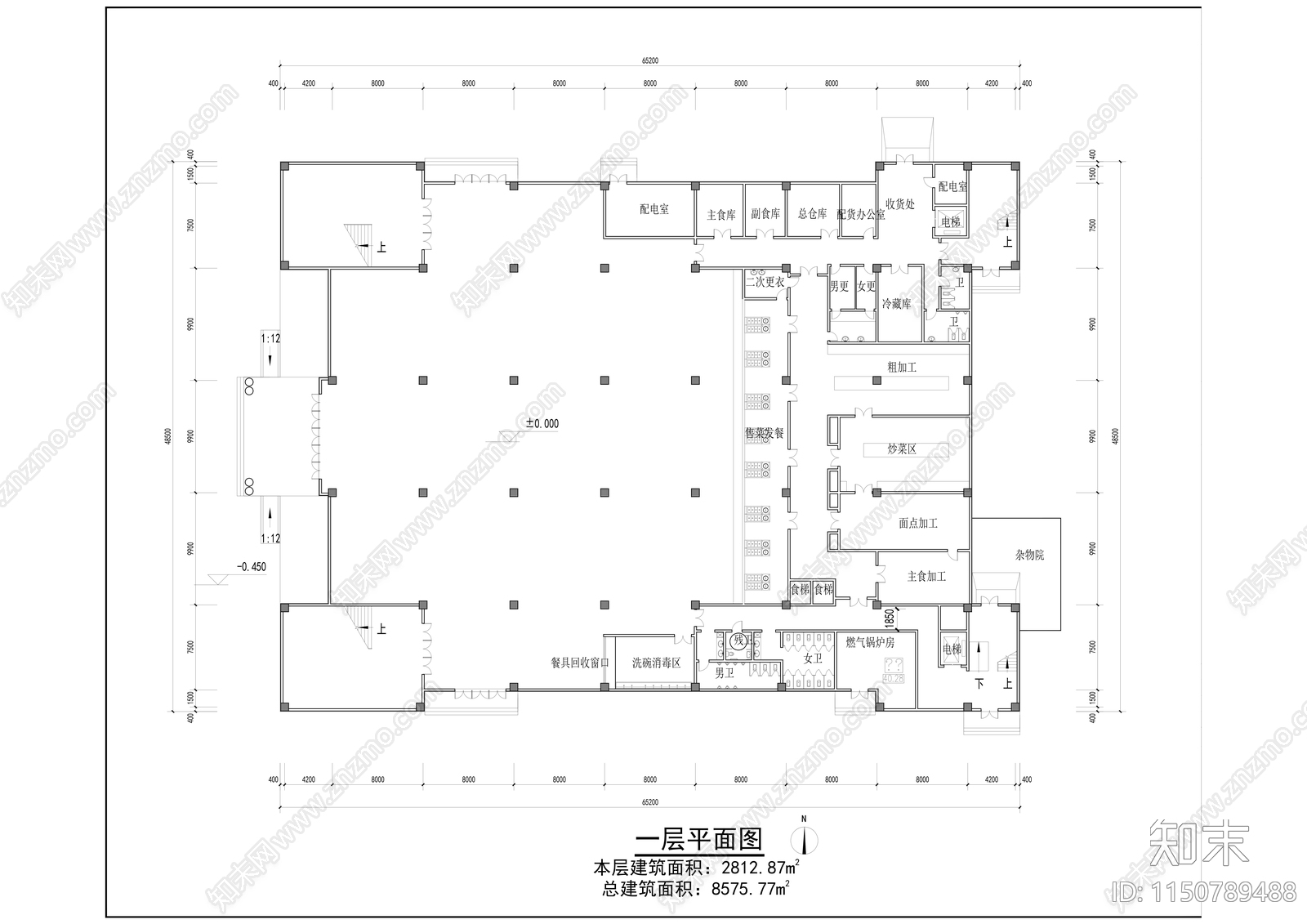 某学校食堂平立剖cad施工图下载【ID:1150789488】