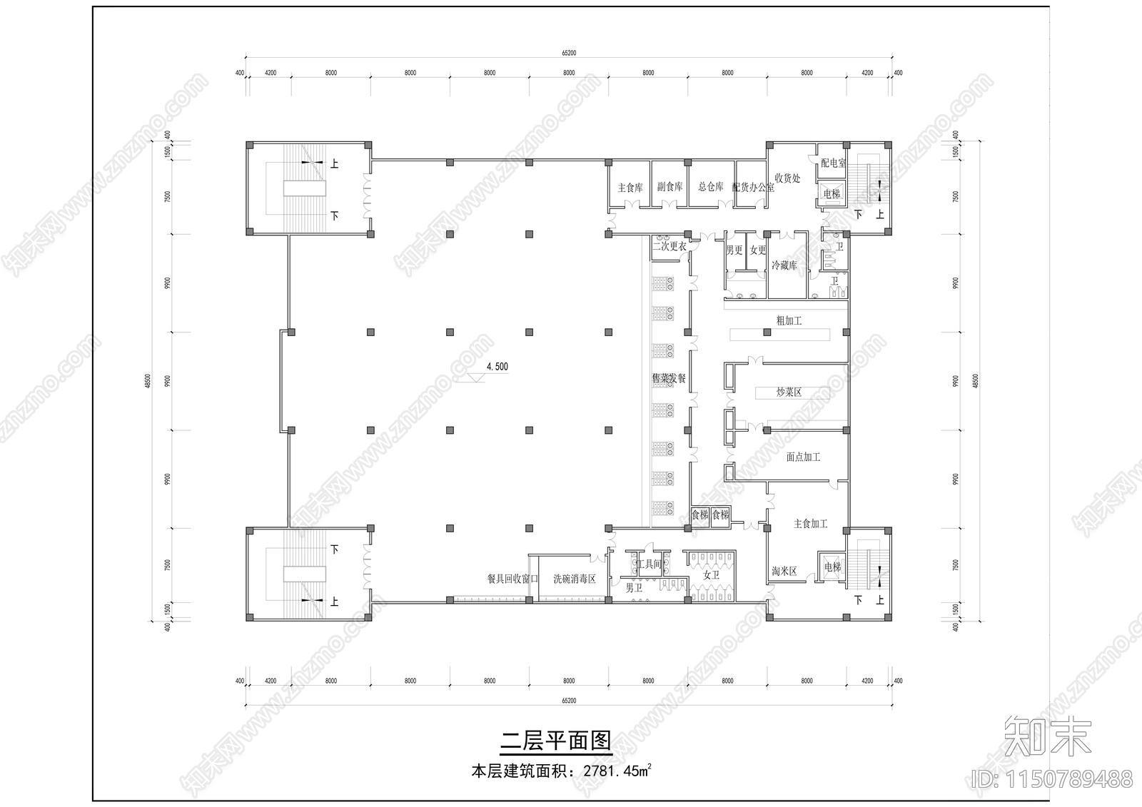 某学校食堂平立剖cad施工图下载【ID:1150789488】