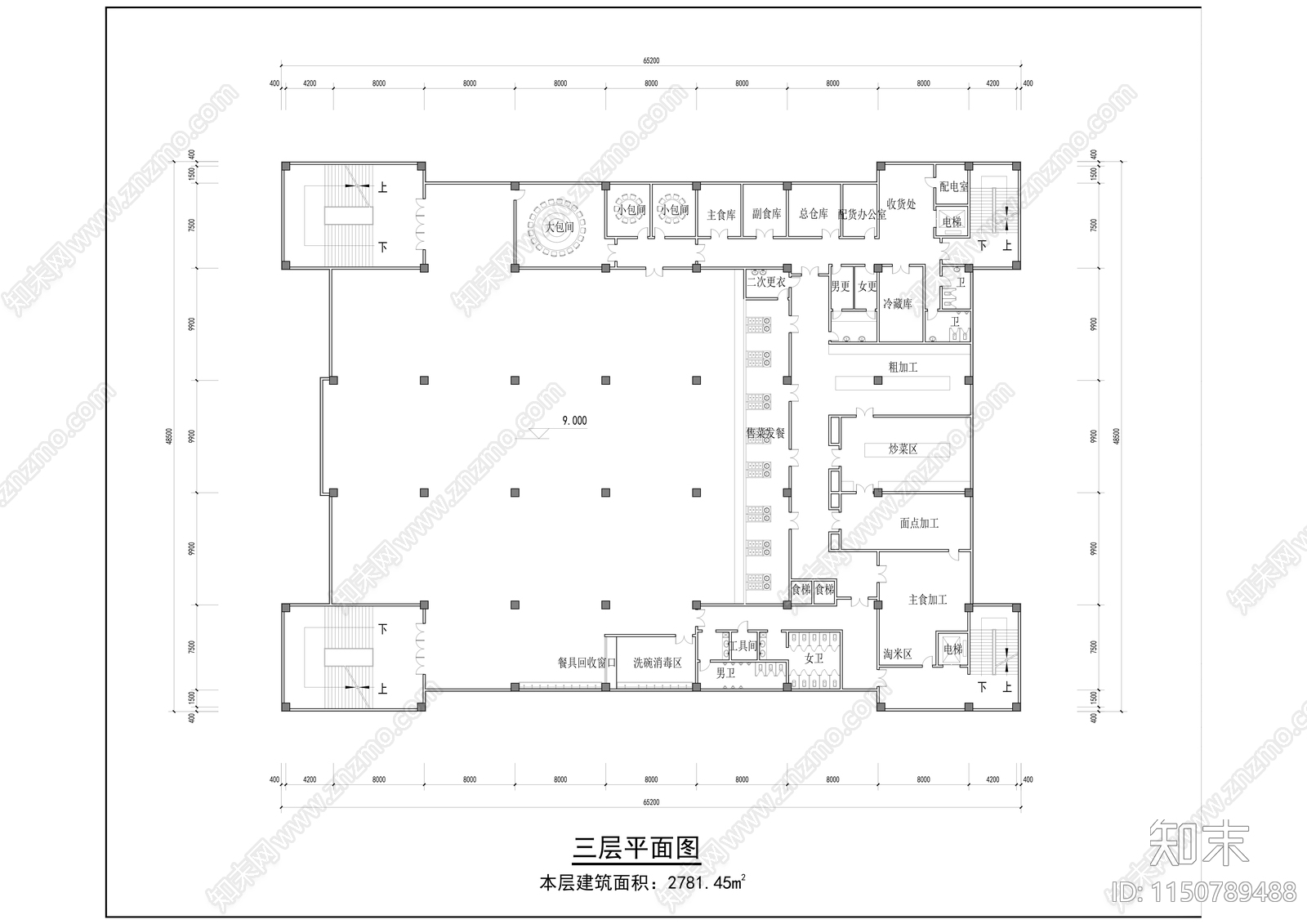 某学校食堂平立剖cad施工图下载【ID:1150789488】