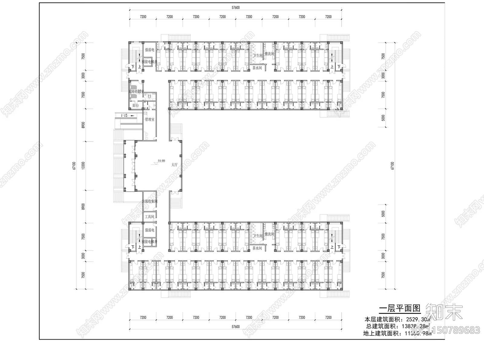 某学校宿舍楼平立剖cad施工图下载【ID:1150789683】