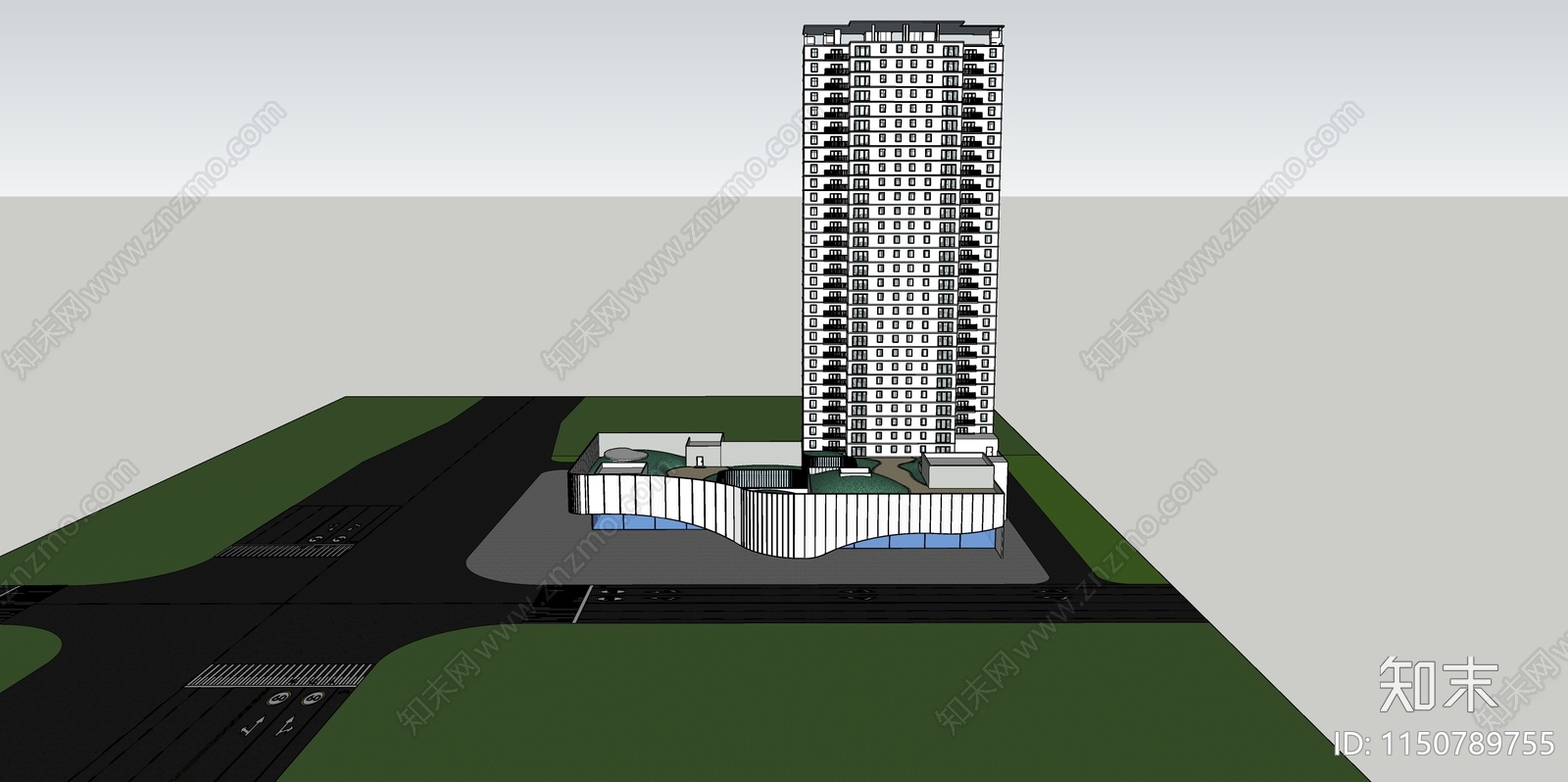 现代超高层办公楼SU模型下载【ID:1150789755】