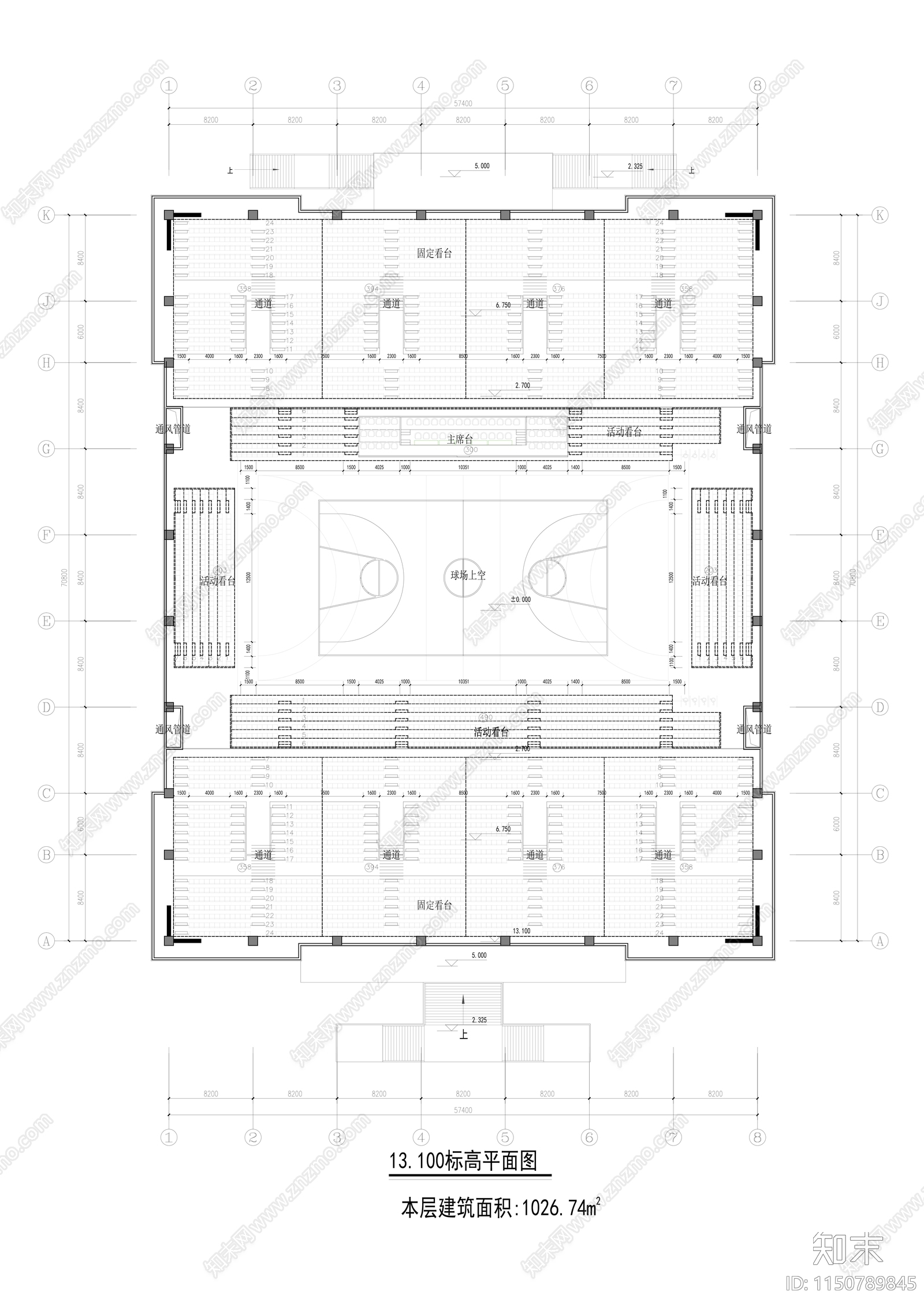 某学校体育馆平面剖面施工图下载【ID:1150789845】