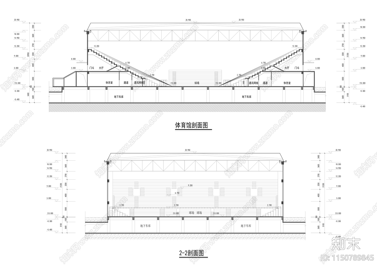 某学校体育馆平面剖面施工图下载【ID:1150789845】