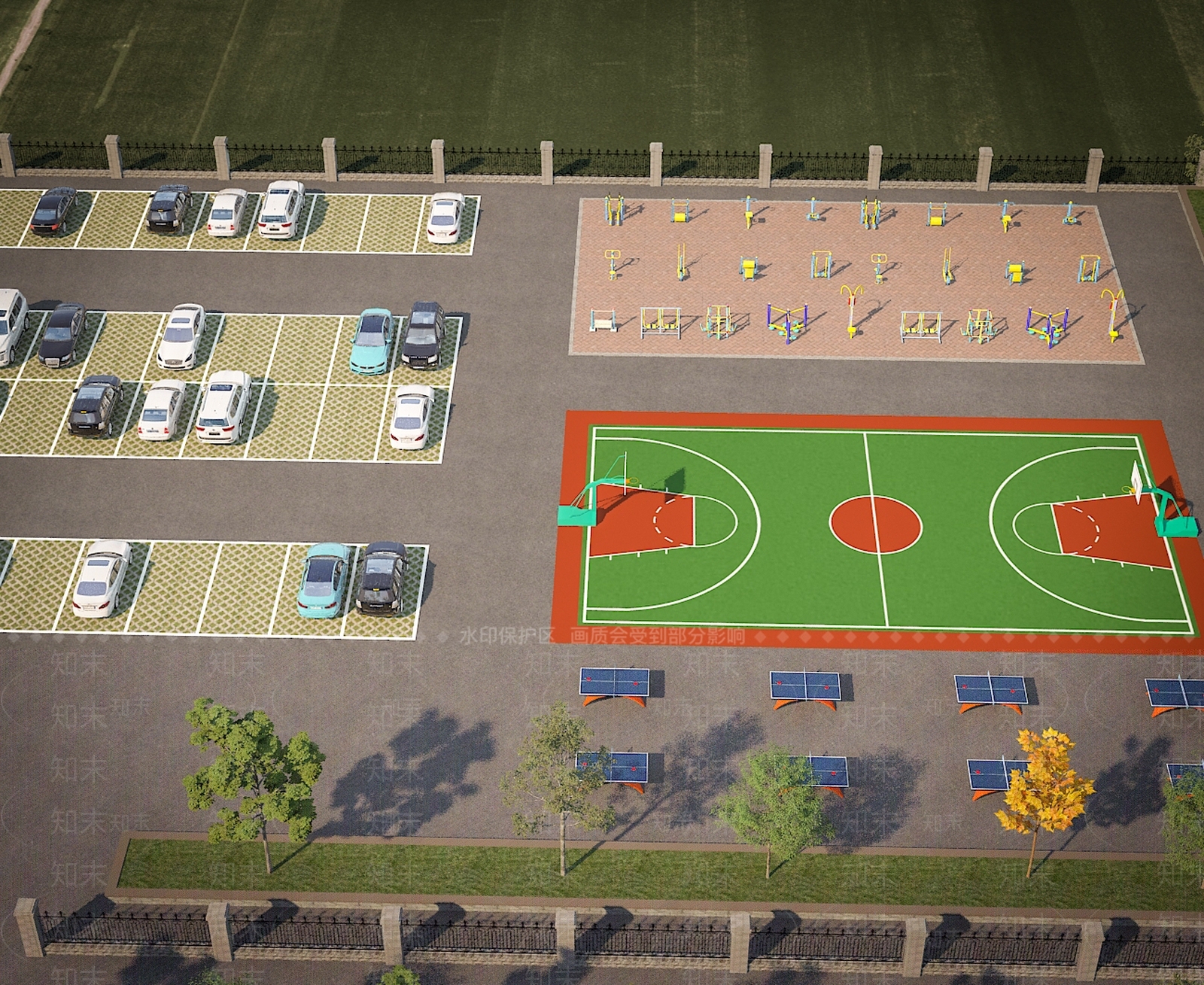 现代户外停车场3D模型下载【ID:1150794212】