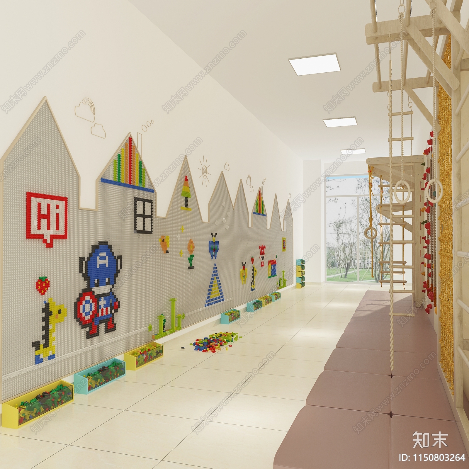 现代幼儿园建构攀爬区3D模型下载【ID:1150803264】