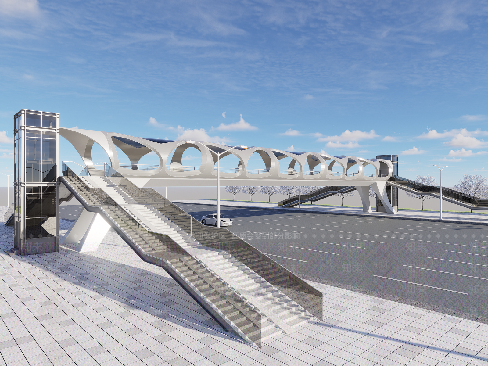 现代景观人行桥SU模型下载【ID:1150805755】