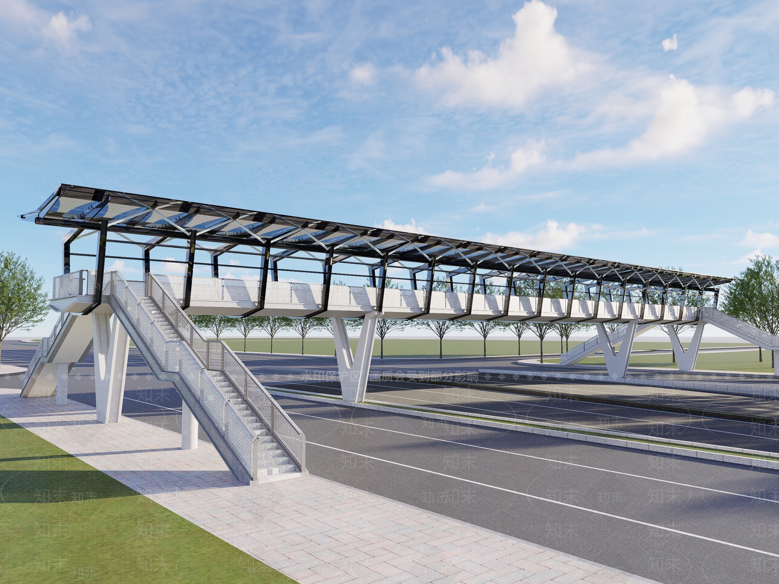 现代景观人行桥SU模型下载【ID:1150809433】