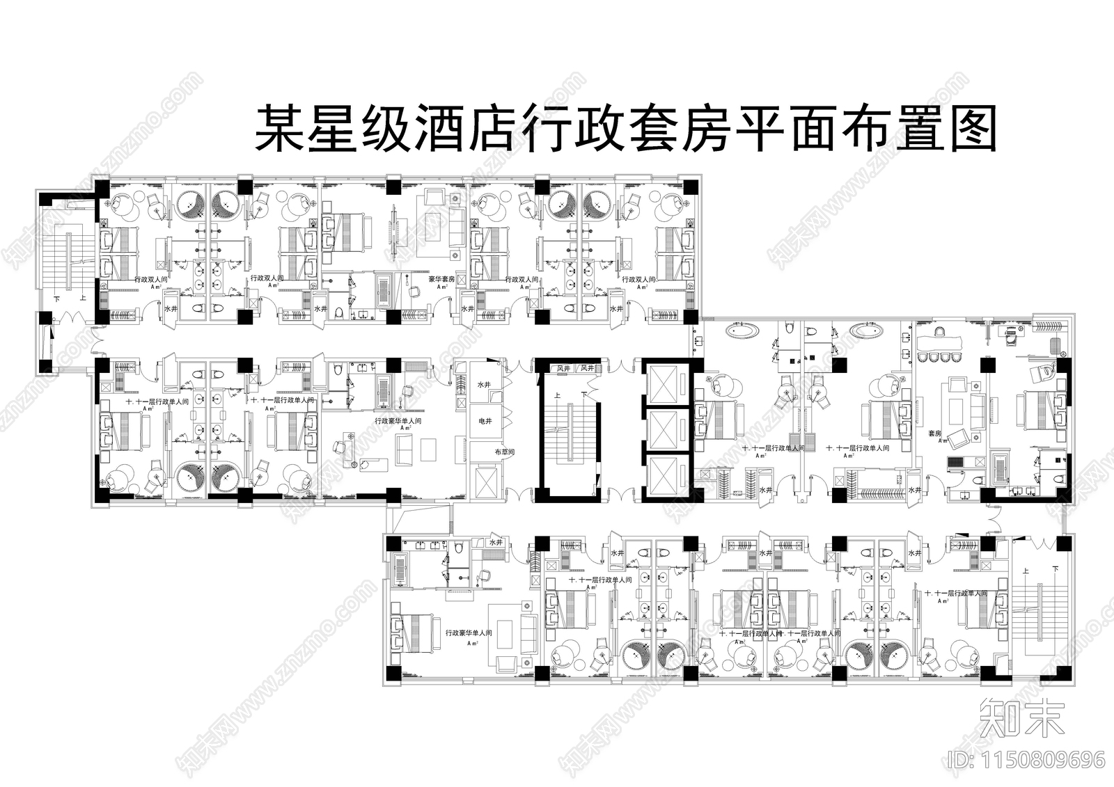 某星级酒店奢华套房平面布置图施工图下载【ID:1150809696】