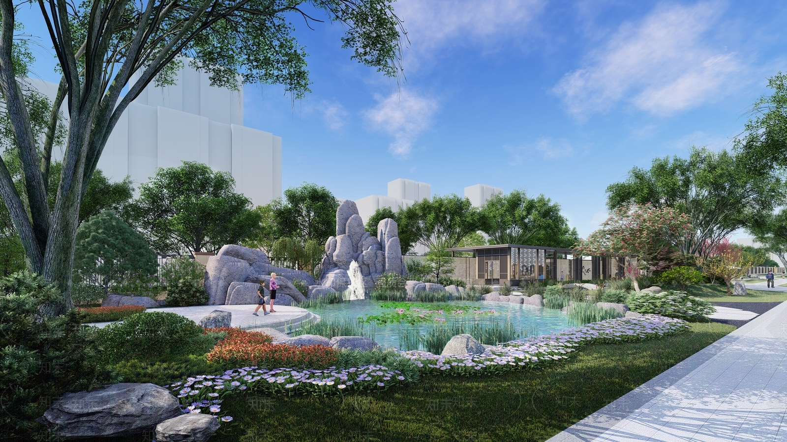 新中式住宅小区景观SU模型下载【ID:1150811748】