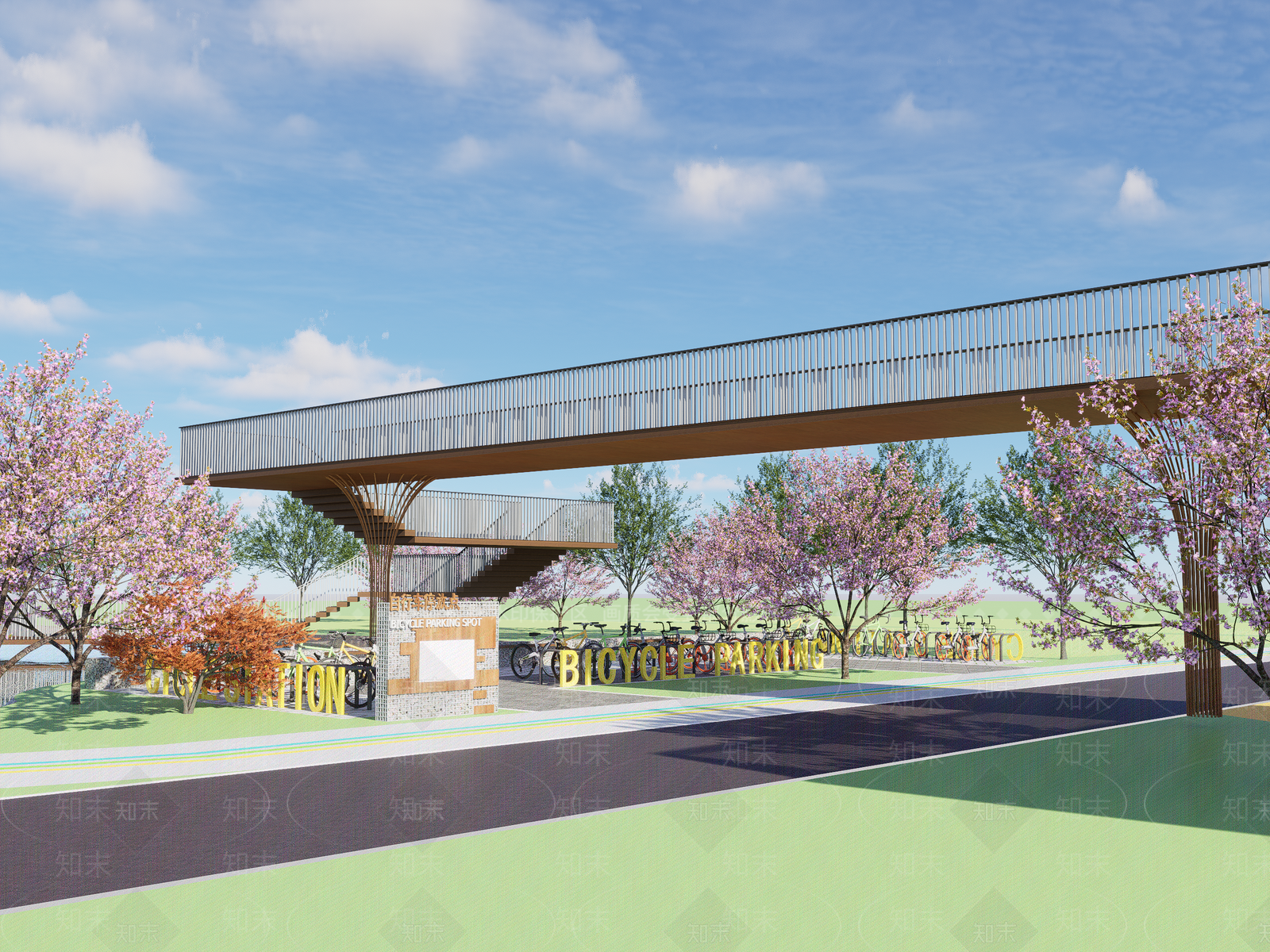 现代景观人行桥SU模型下载【ID:1150812340】