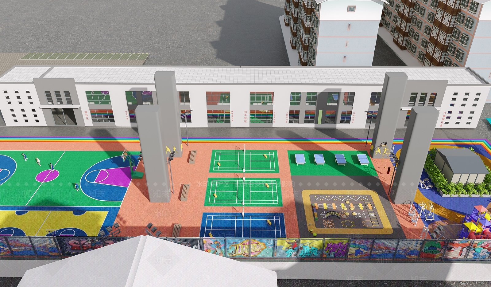 现代户外篮球场3D模型下载【ID:1150815168】
