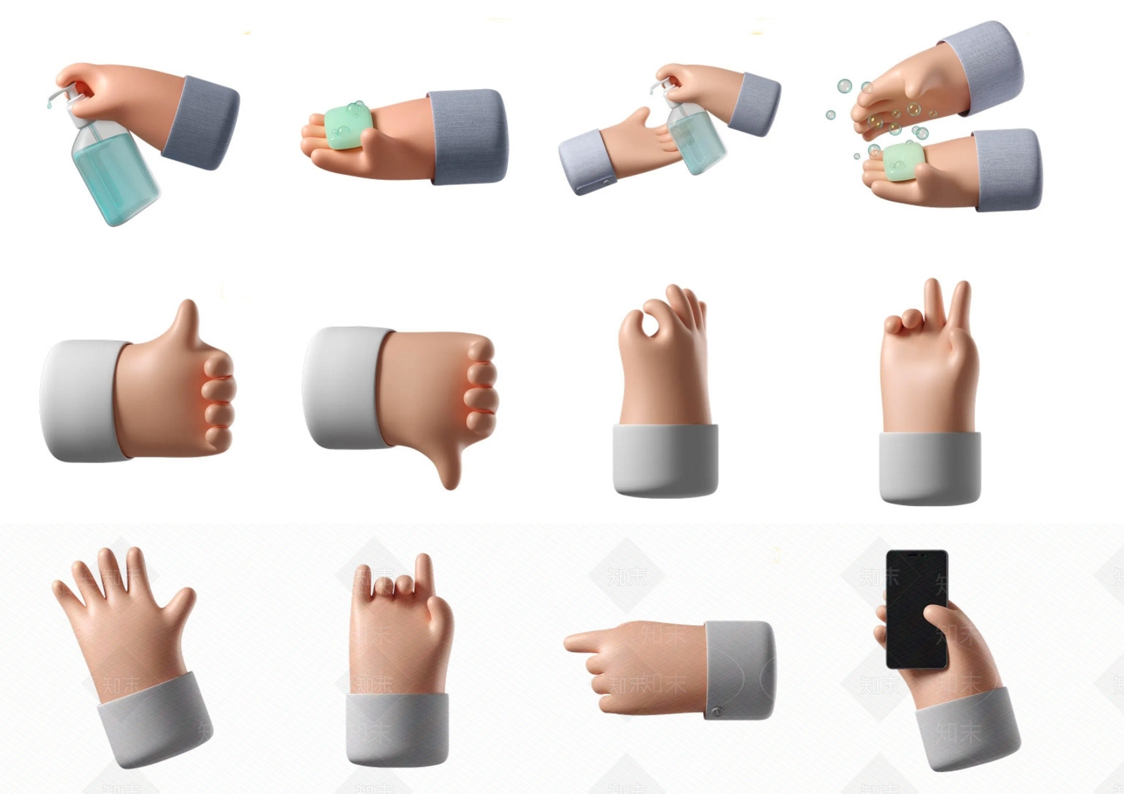 现代卡通可爱小手雕塑摆件组合SU模型下载【ID:1150815757】