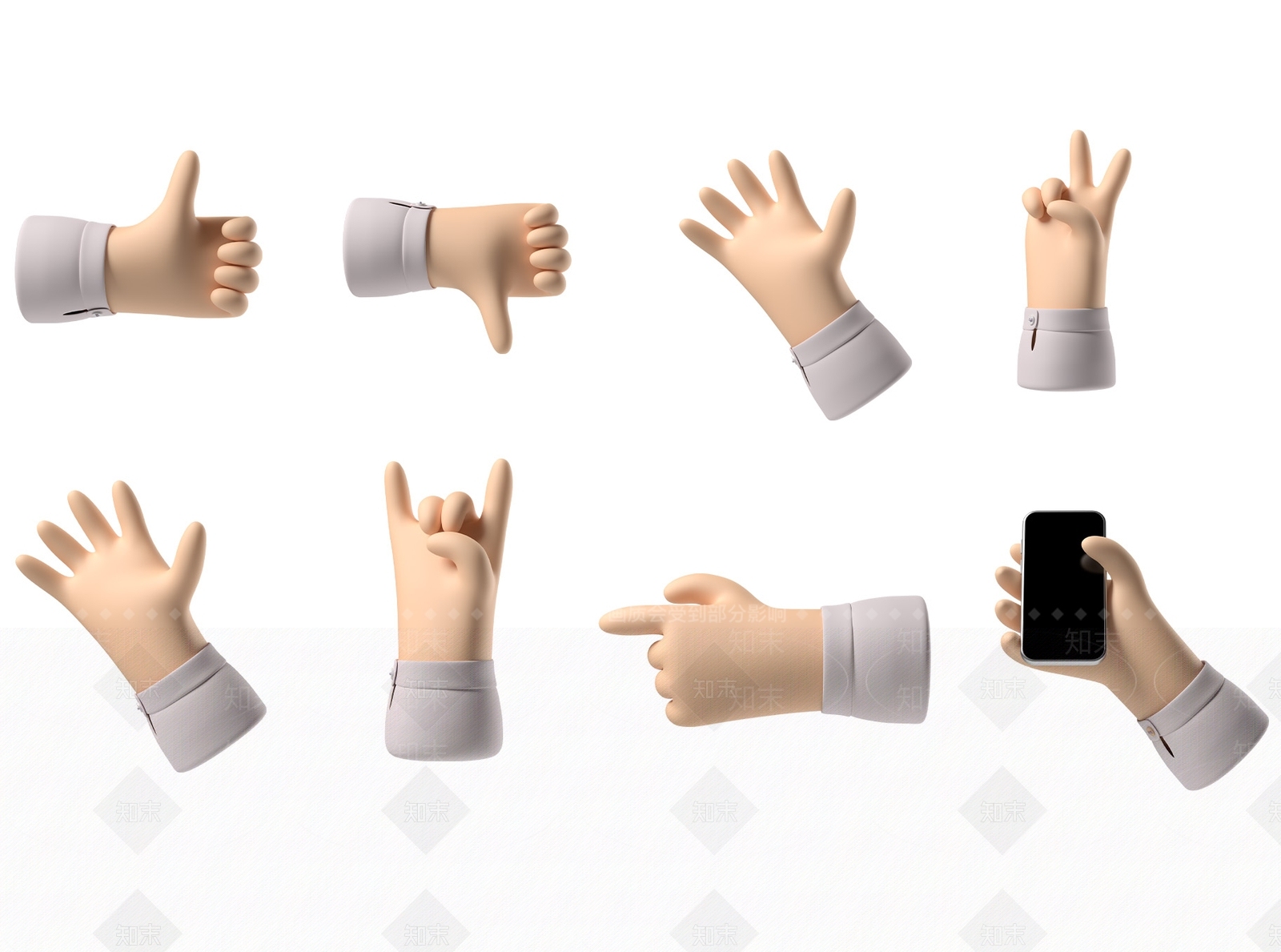 现代卡通可爱小手雕塑摆件组合SU模型下载【ID:1150815937】