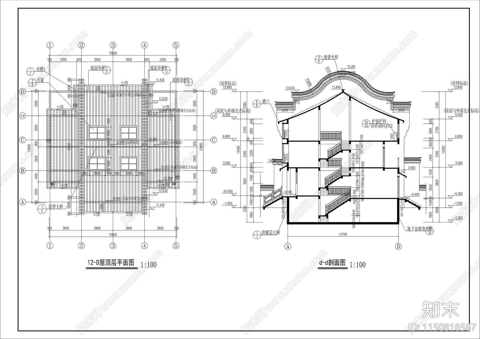 古城步行街商业建筑cad施工图下载【ID:1150818587】