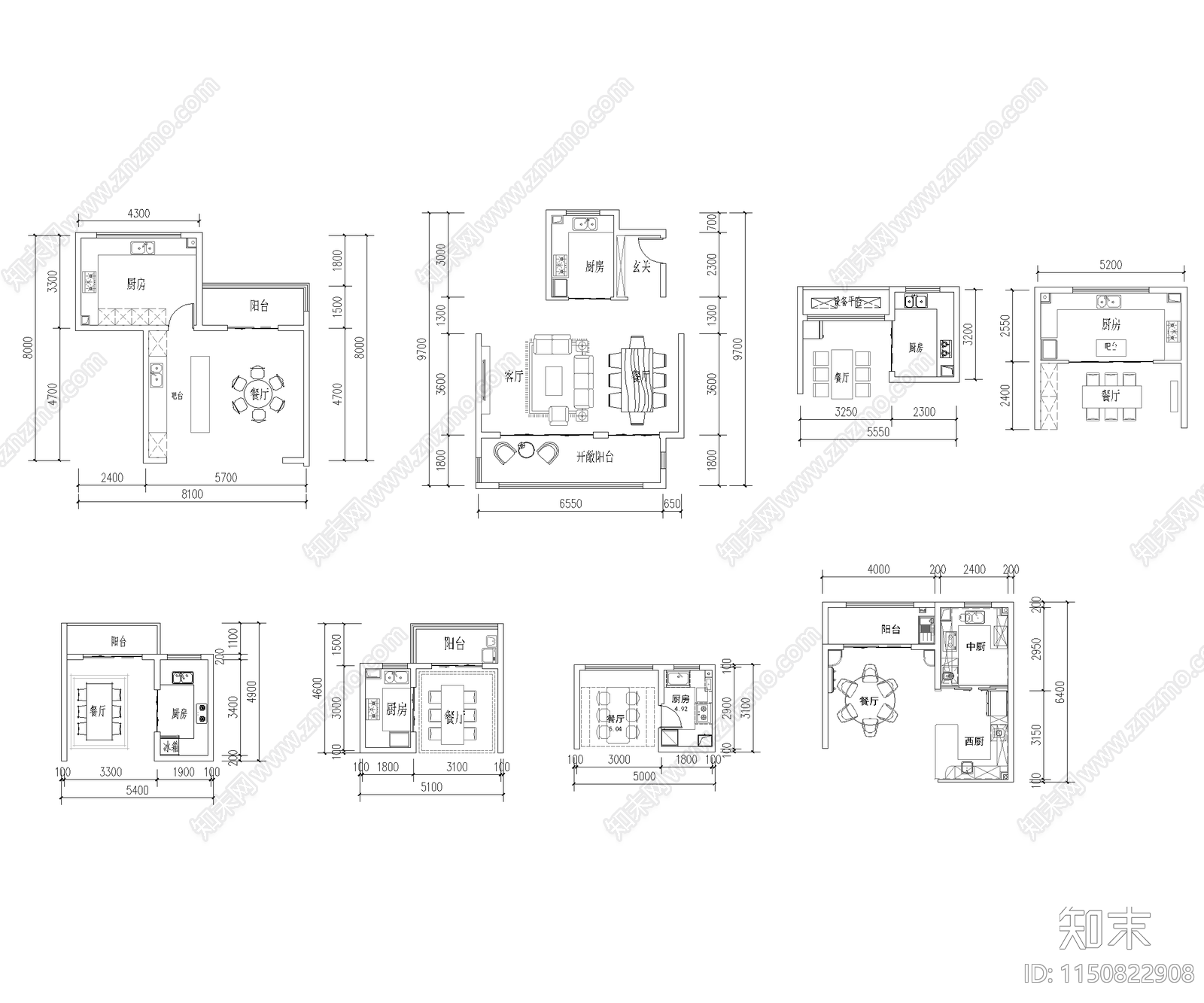 家居餐厅厨房平面布置图施工图下载【ID:1150822908】