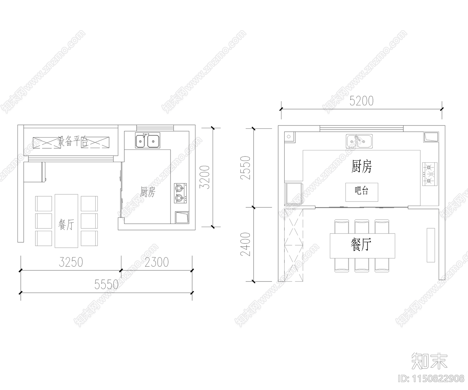 家居餐厅厨房平面布置图施工图下载【ID:1150822908】