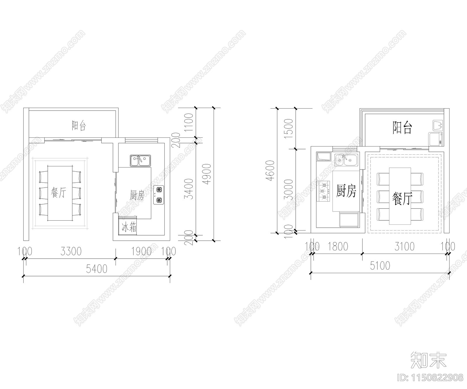 家居餐厅厨房平面布置图施工图下载【ID:1150822908】