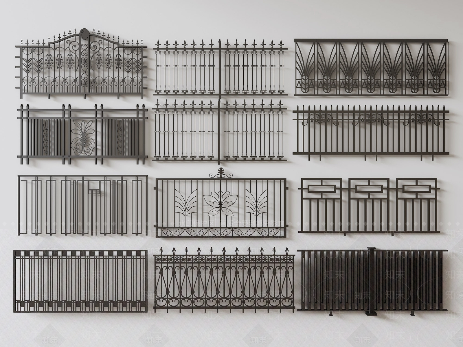 现代铁艺围墙3D模型下载【ID:1150825199】