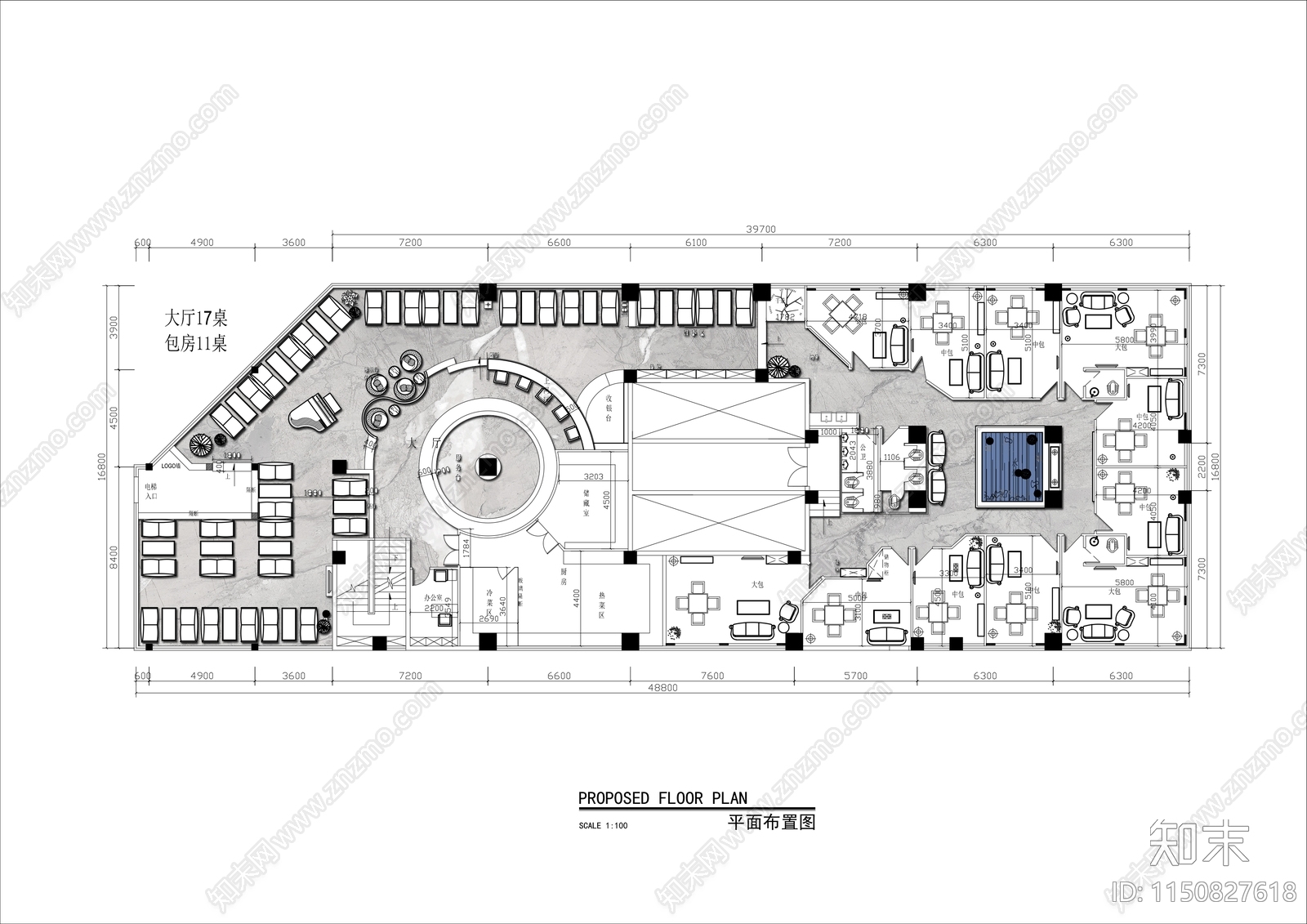 800㎡音乐咖啡馆平面布局方案施工图下载【ID:1150827618】