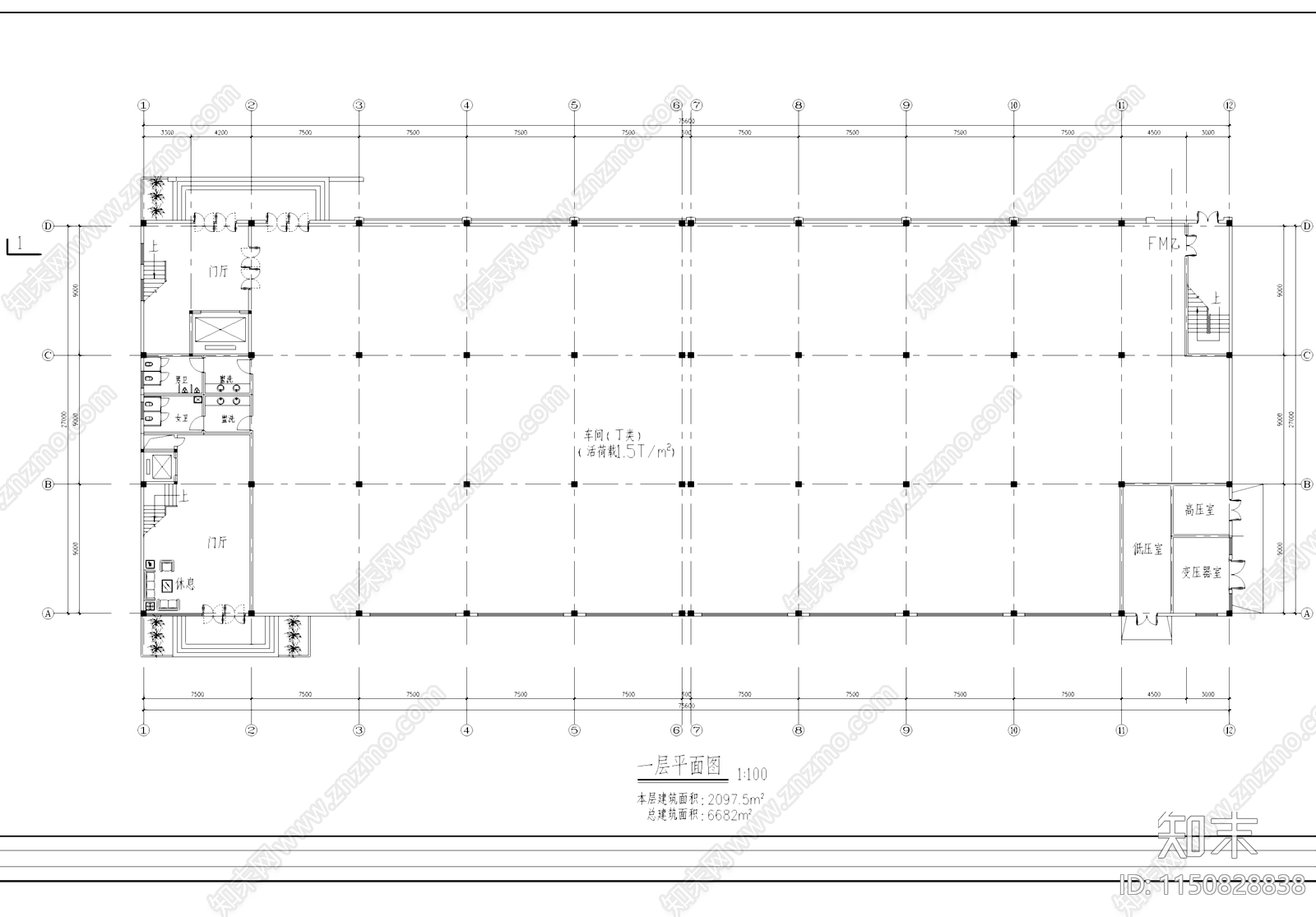 丁类车间厂房办公楼工业建筑cad施工图下载【ID:1150828838】