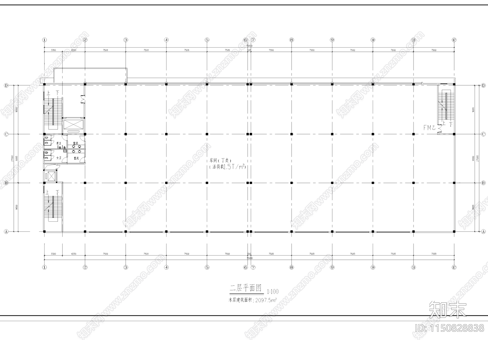 丁类车间厂房办公楼工业建筑cad施工图下载【ID:1150828838】