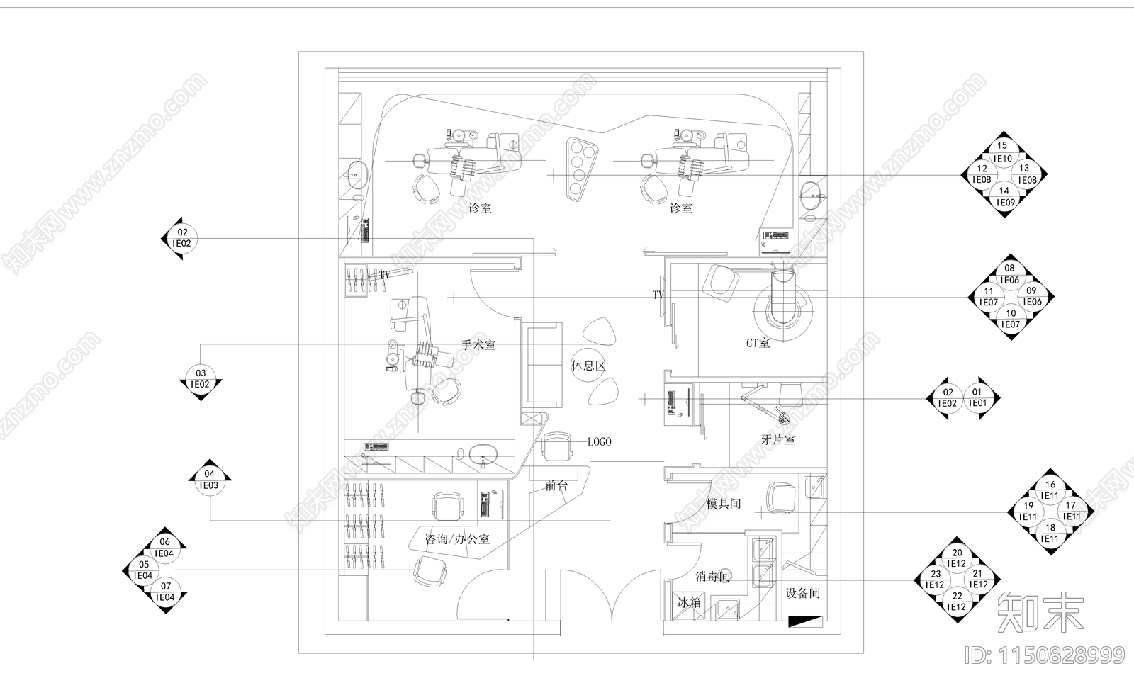 牙科诊所cad施工图下载【ID:1150828999】