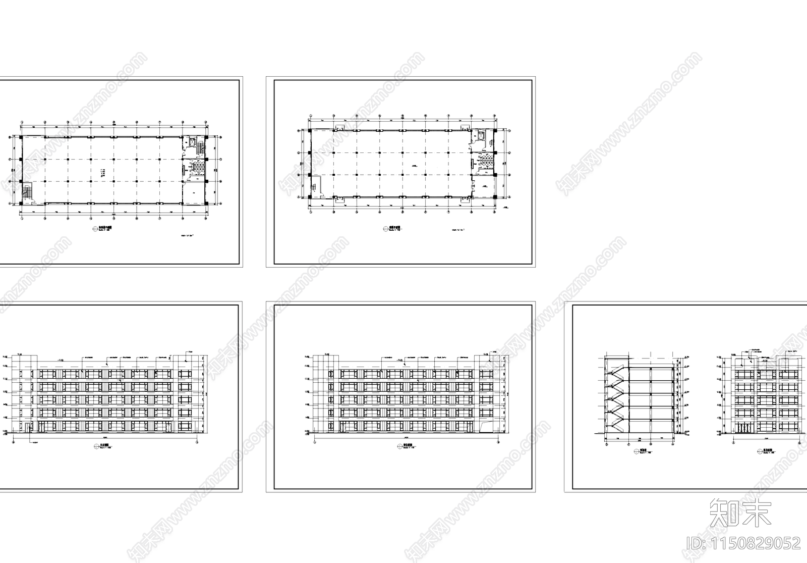 五层工业车间厂房办公楼建筑cad施工图下载【ID:1150829052】