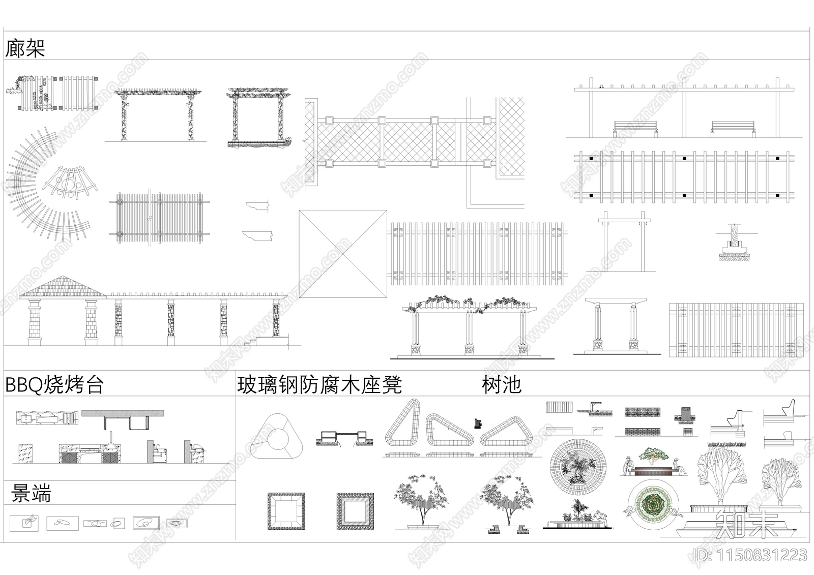 园林景观庭院小品cad施工图下载【ID:1150831223】