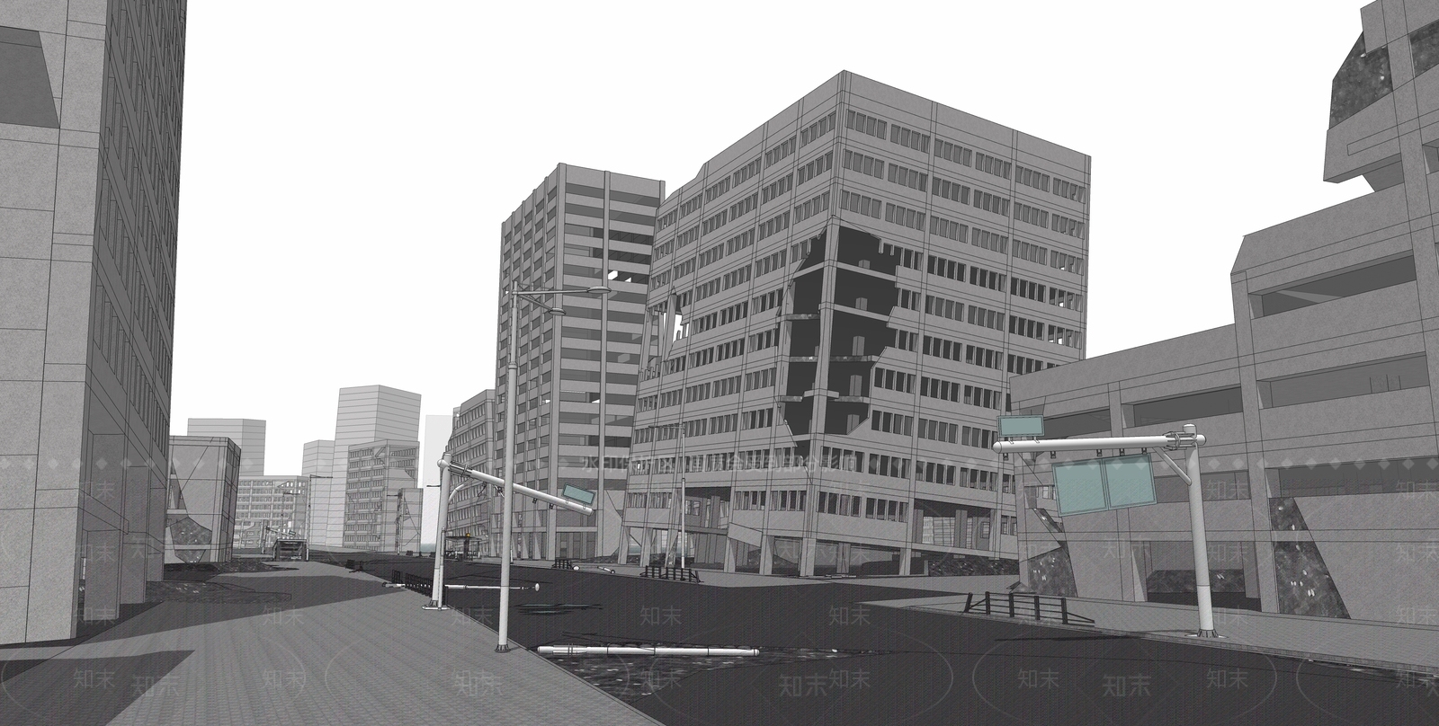 现代灾难后城市场景SU模型下载【ID:1150831451】