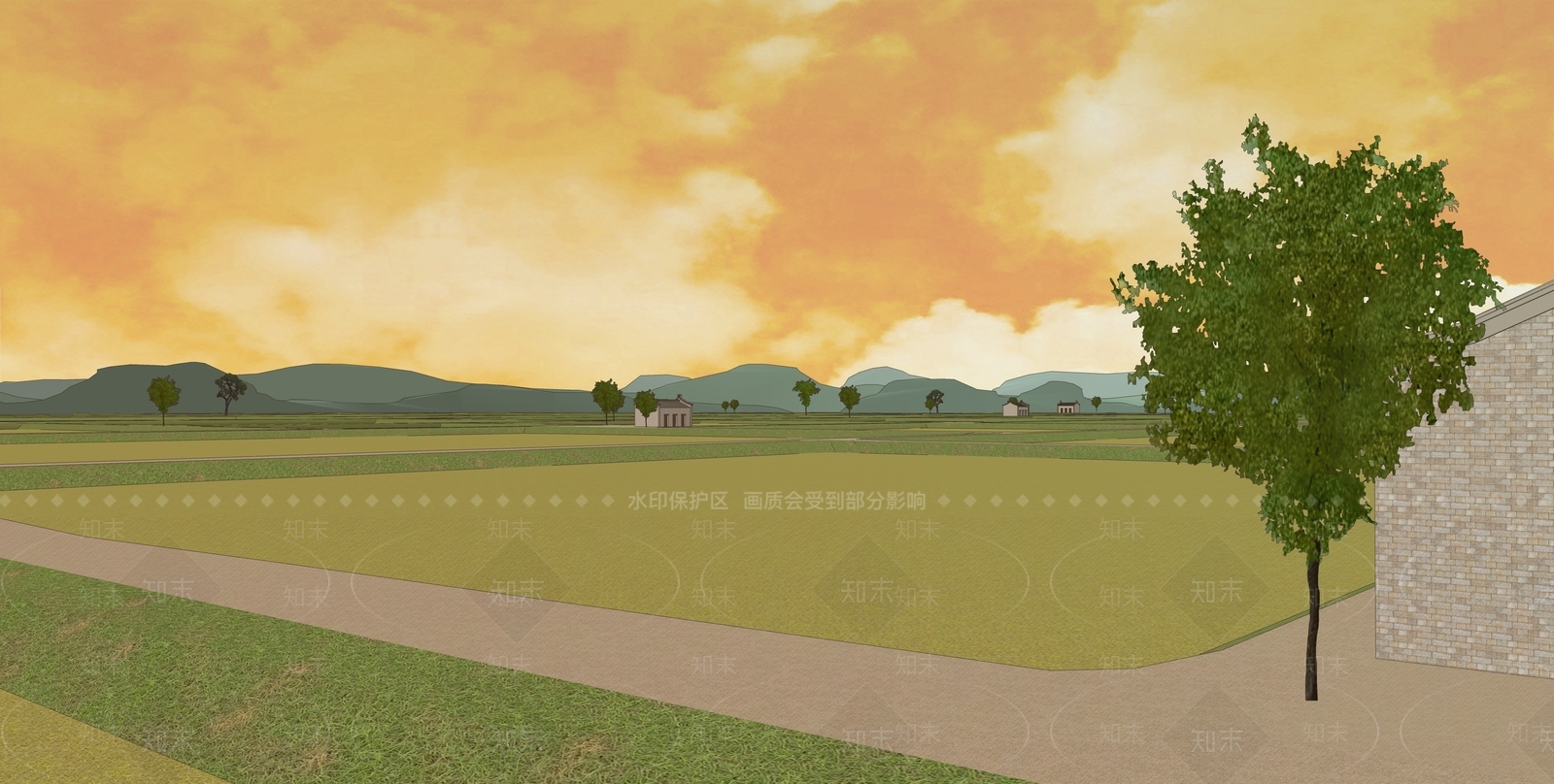 现代田园乡村景观SU模型下载【ID:1150831918】