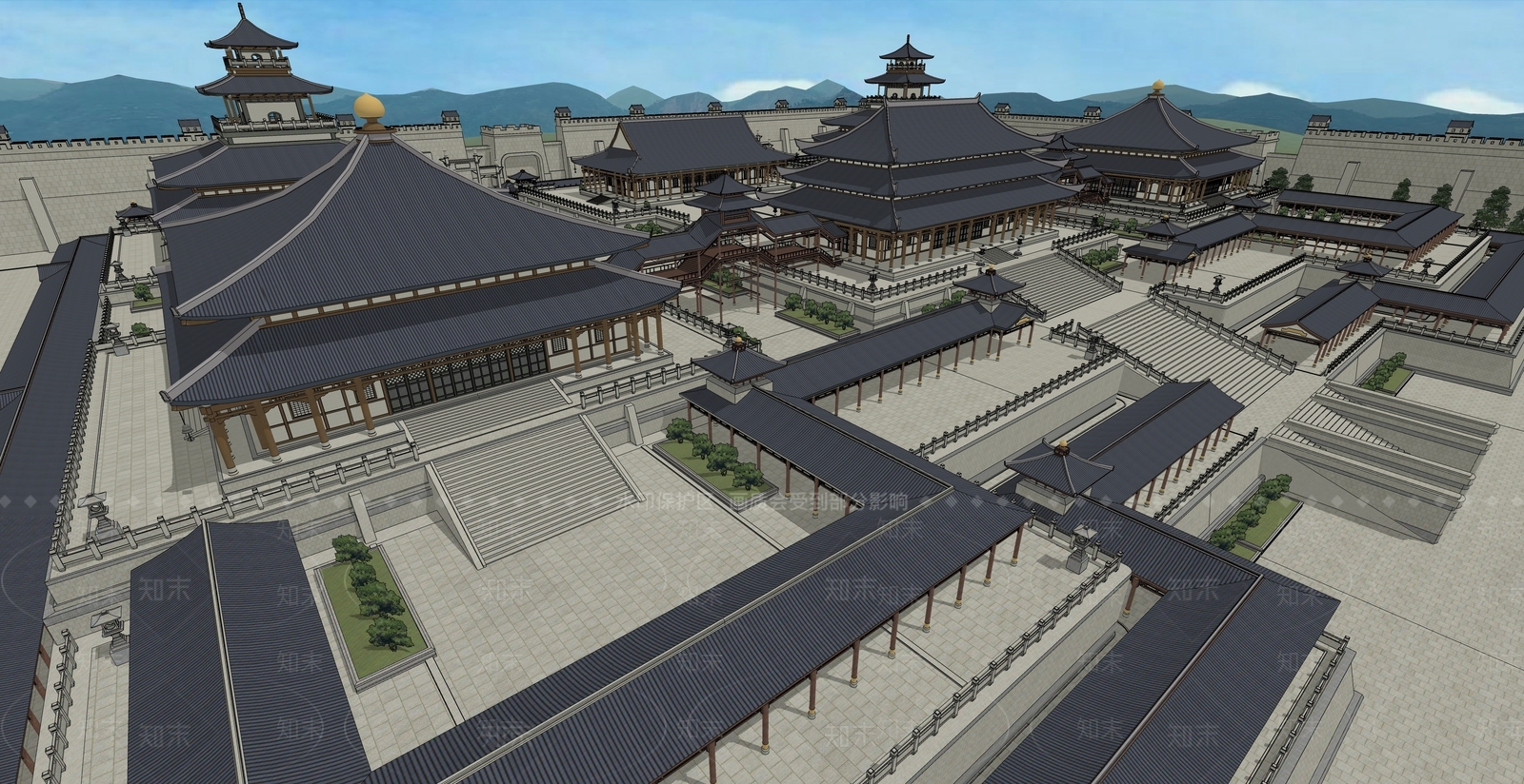 中式古代小镇SU模型下载【ID:1150832387】