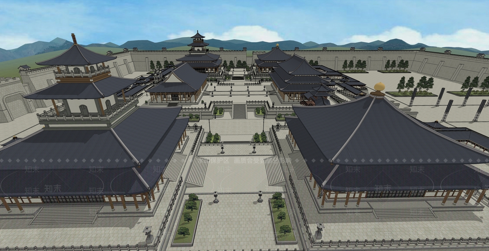 中式古代小镇SU模型下载【ID:1150832387】