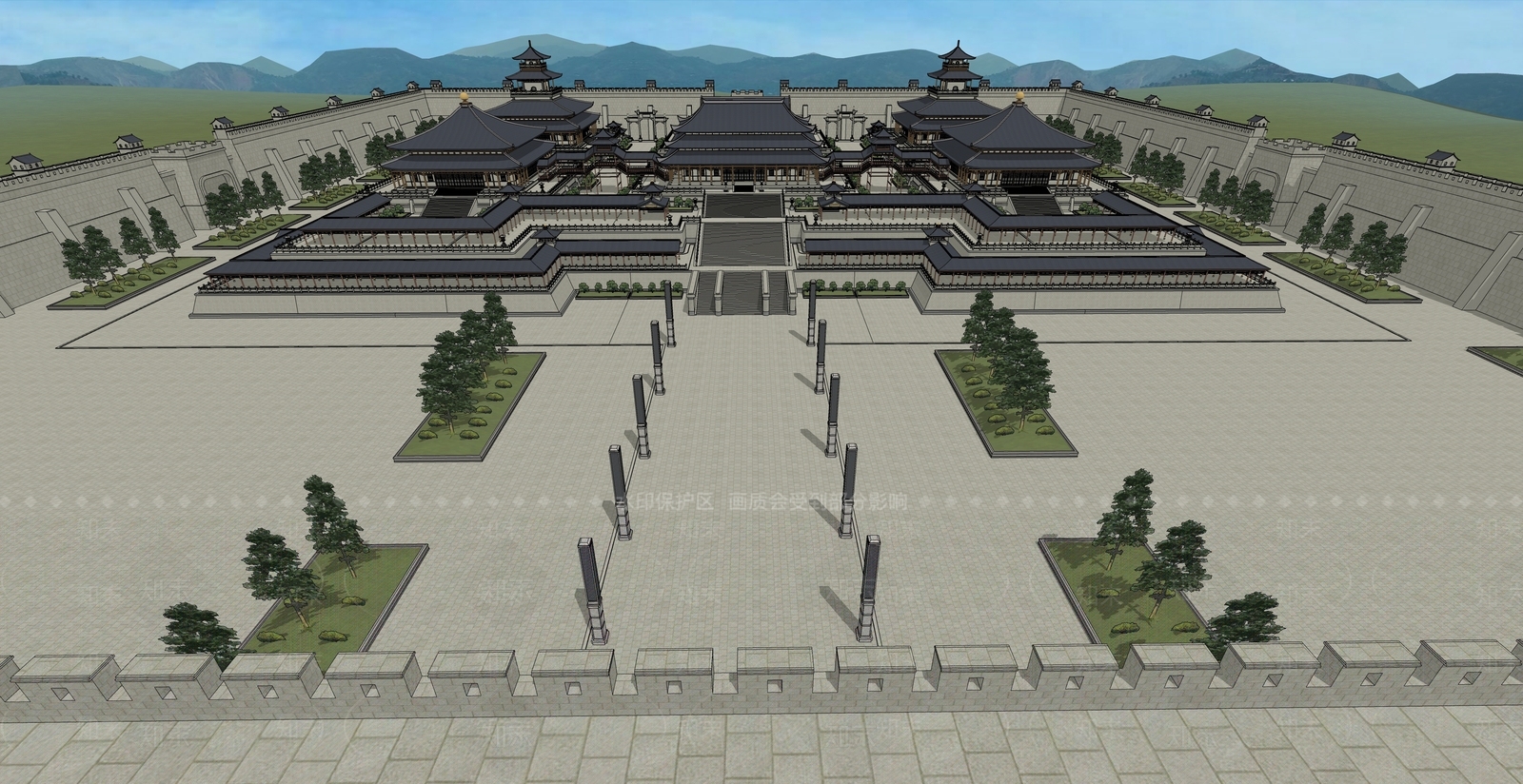 中式古代小镇SU模型下载【ID:1150832387】
