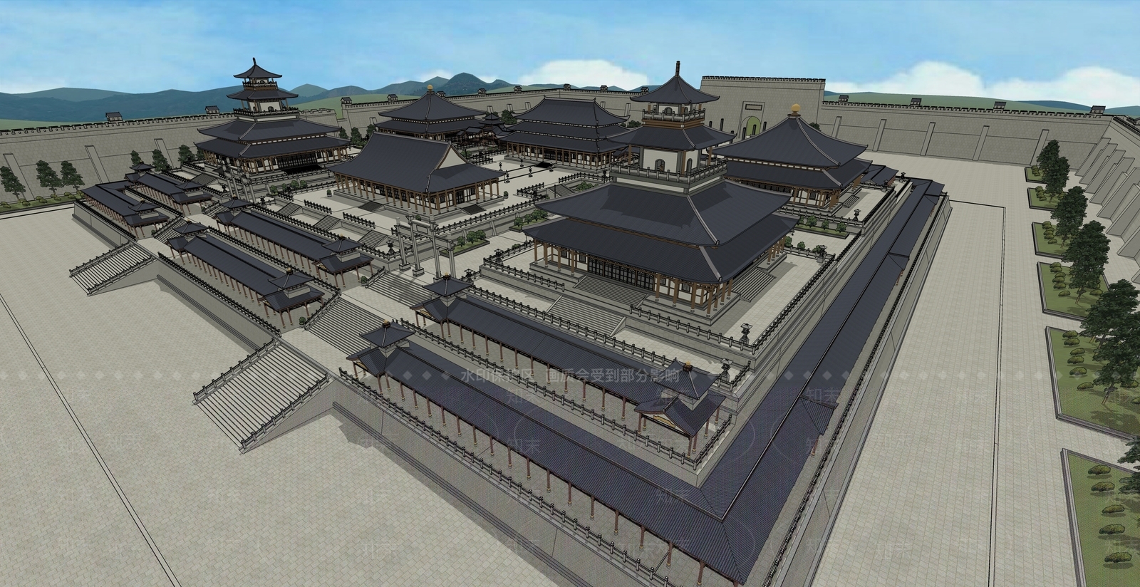 中式古代小镇SU模型下载【ID:1150832387】