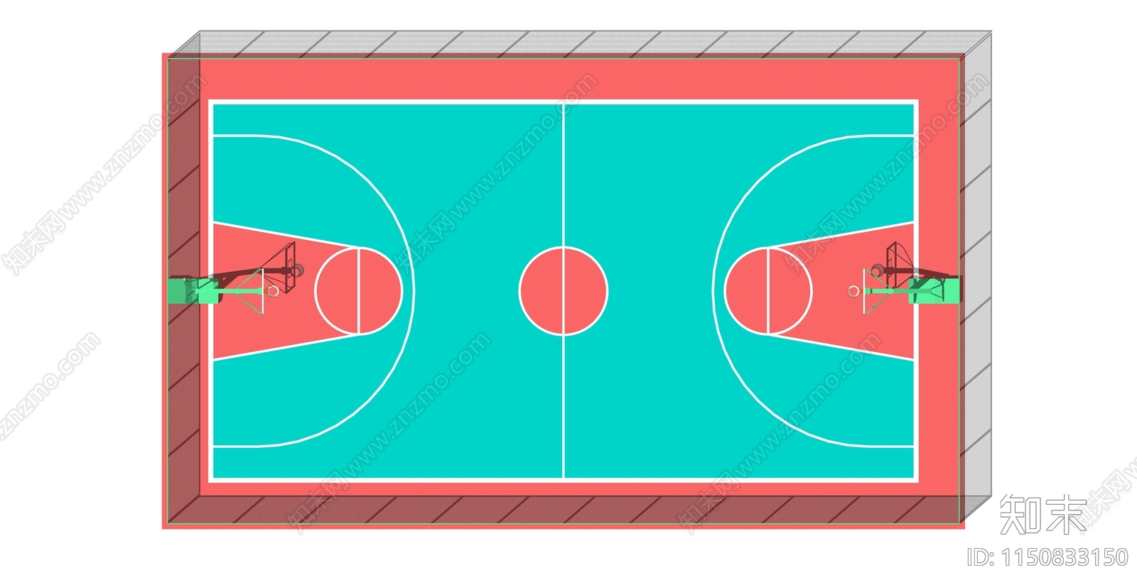 现代篮球场SU模型下载【ID:1150833150】