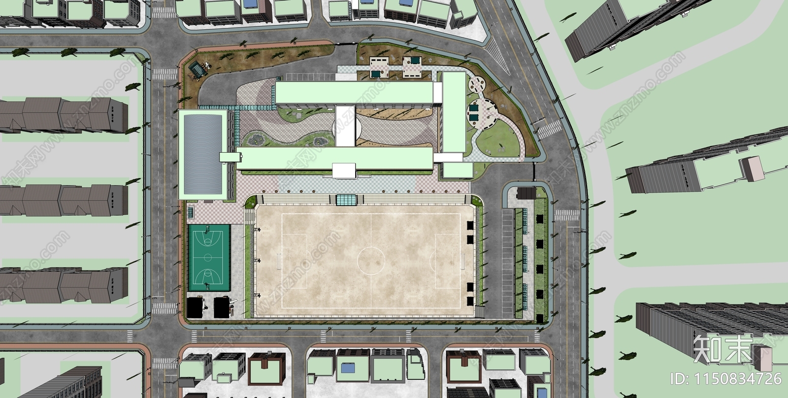 现代学校鸟瞰游戏场景SU模型下载【ID:1150834726】
