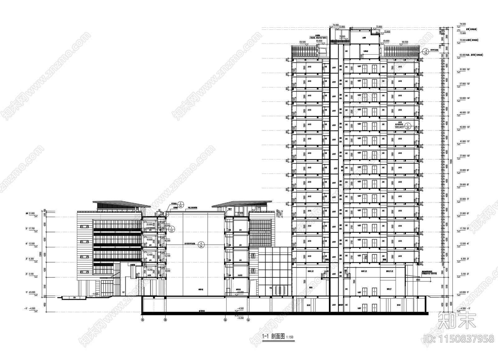 档案馆建筑cad施工图下载【ID:1150837958】