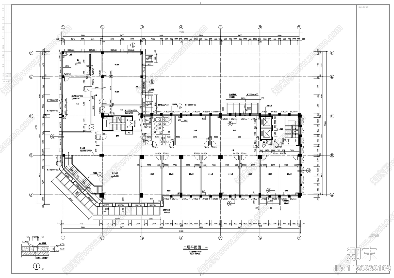 高层玻璃幕墙多功能规划展览馆cad施工图下载【ID:1150838103】