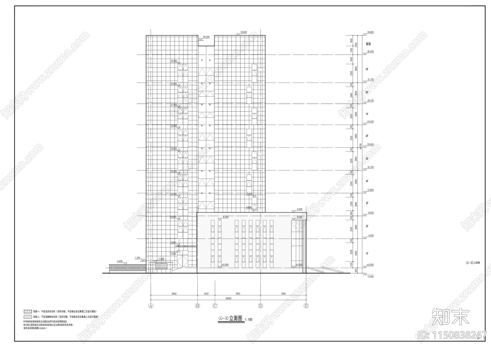 九层石材外墙县级综合档案馆cad施工图下载【ID:1150838247】