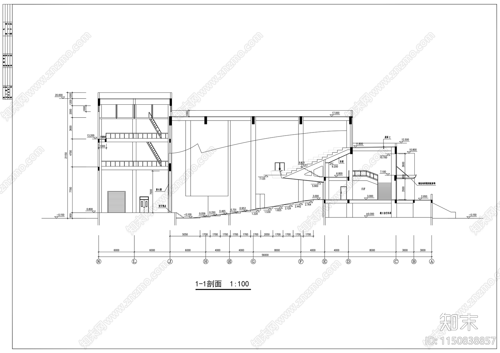 三层报告厅建筑设计方案cad施工图下载【ID:1150838857】