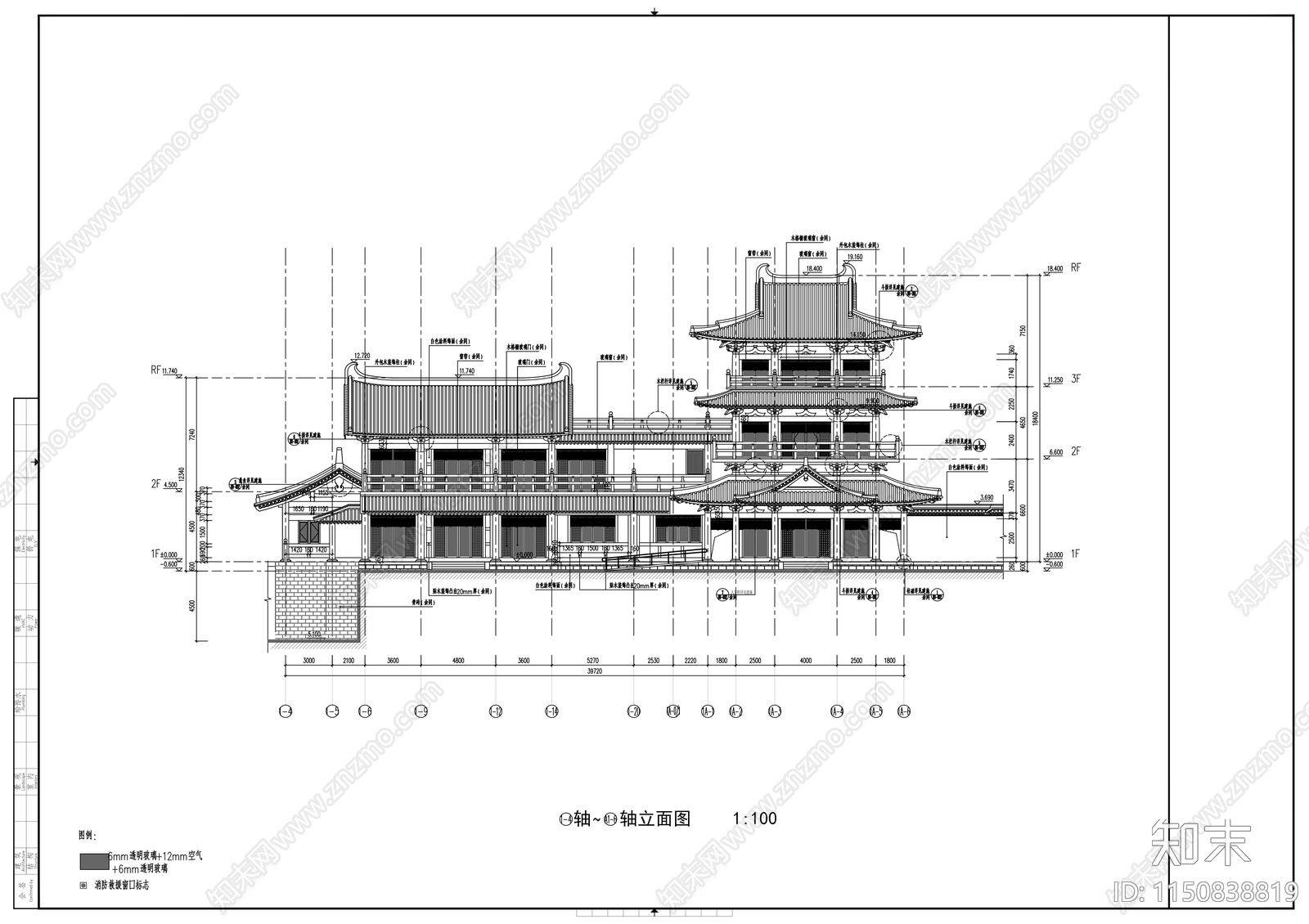 三层古典风格小型影视基地建筑cad施工图下载【ID:1150838819】