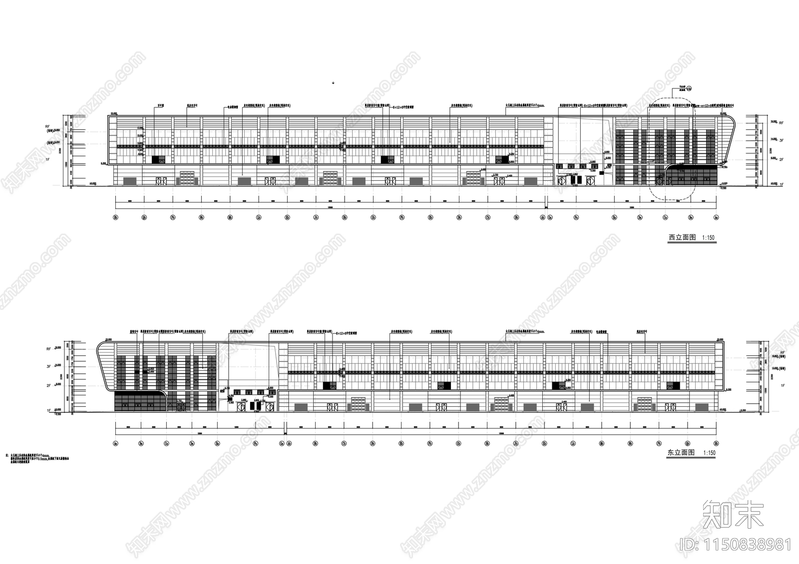 三层现代风格大型展览馆建筑施工图下载【ID:1150838981】