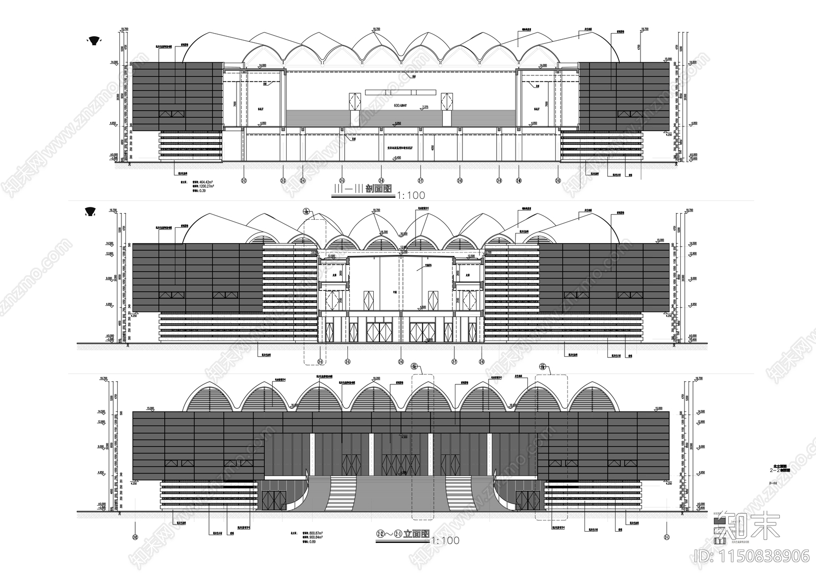 市政三层会议中心建筑cad施工图下载【ID:1150838906】