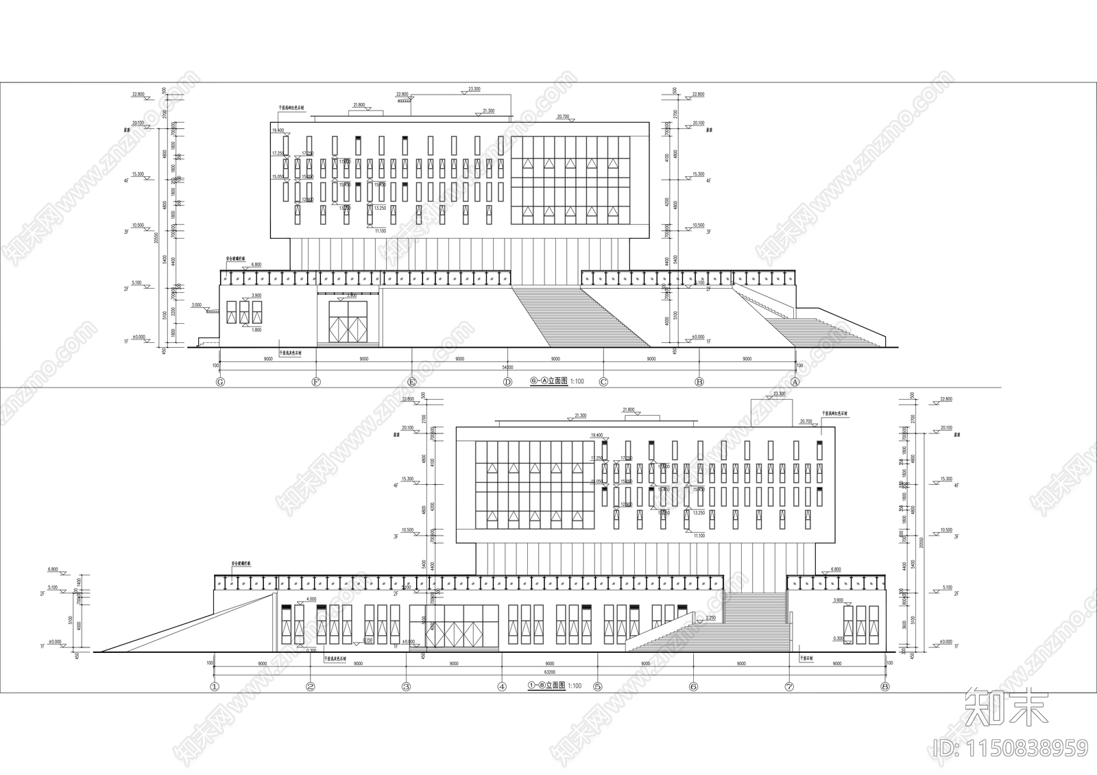 四层展览馆建筑施工图下载【ID:1150838959】