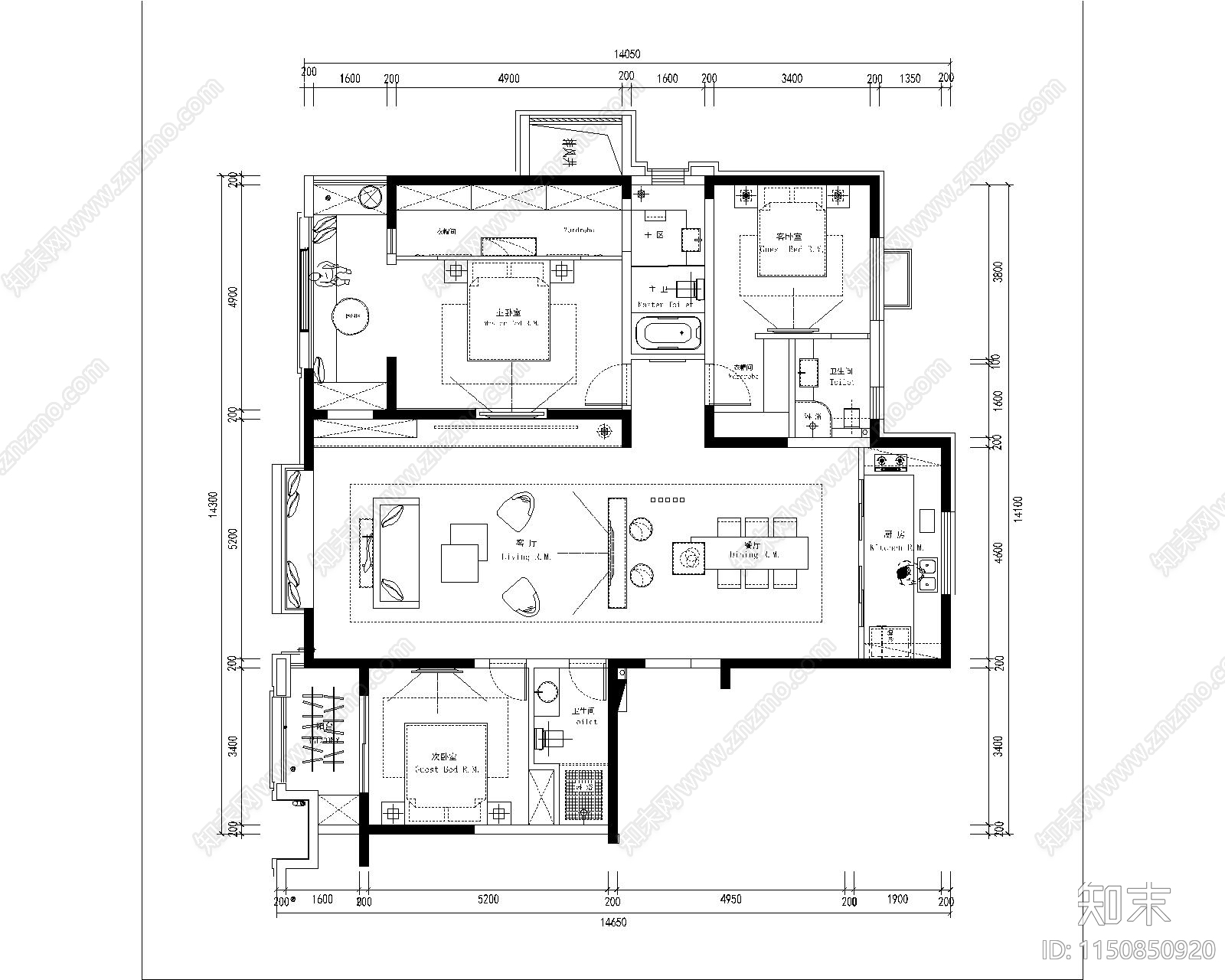 5套平层cad施工图下载【ID:1150850920】