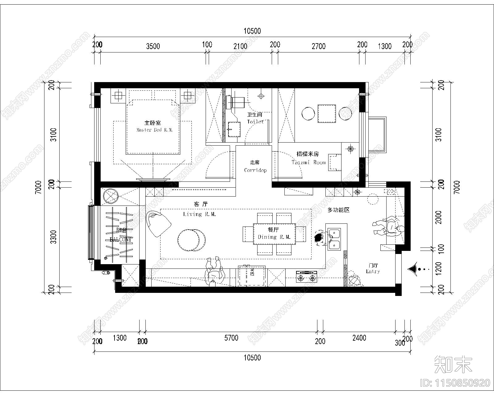 5套平层cad施工图下载【ID:1150850920】