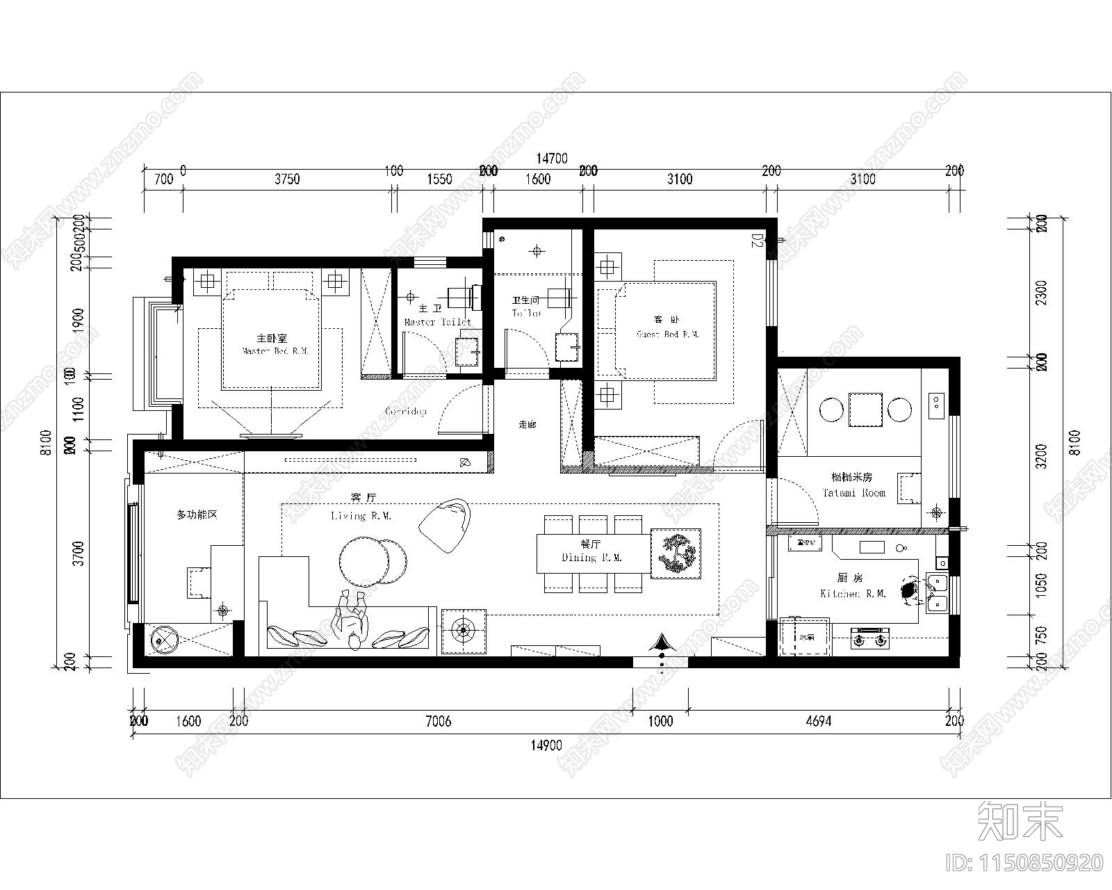 5套平层cad施工图下载【ID:1150850920】