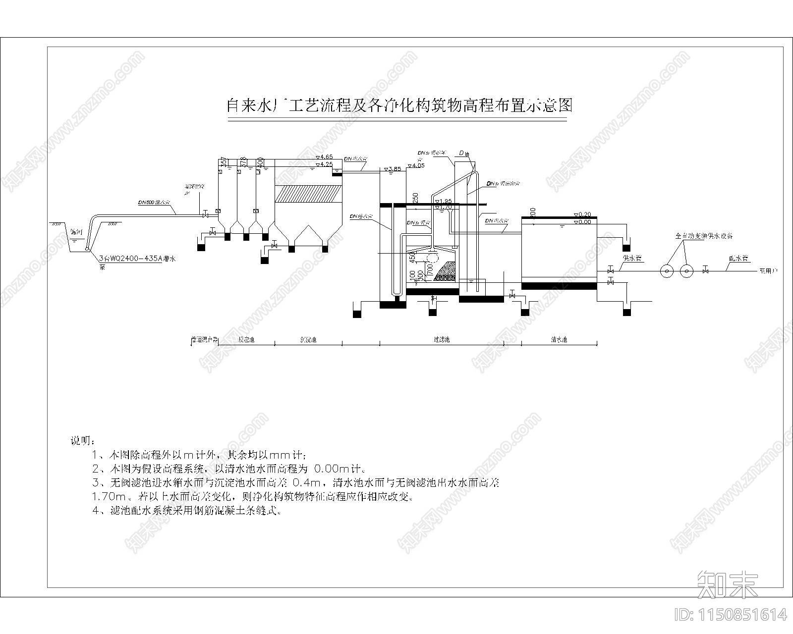 自来水厂净水工艺施工大样图cad施工图下载【ID:1150851614】